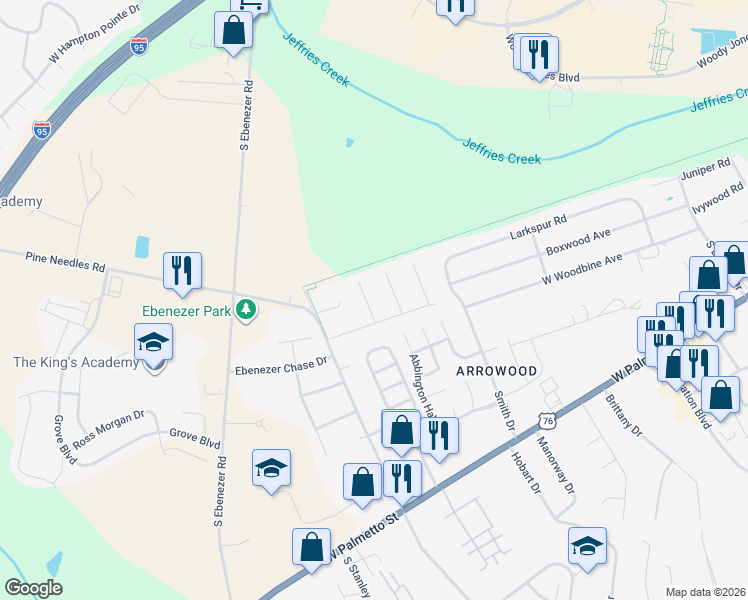 map of restaurants, bars, coffee shops, grocery stores, and more near 712 Prince Alston Cove in Florence
