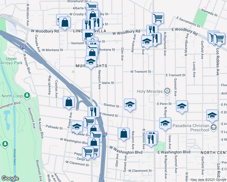 map of restaurants, bars, coffee shops, grocery stores, and more near 1757 Belmont Avenue in Pasadena