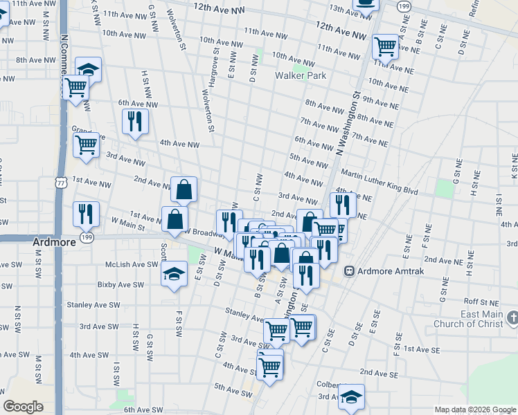 map of restaurants, bars, coffee shops, grocery stores, and more near 221 2nd Avenue Northwest in Ardmore