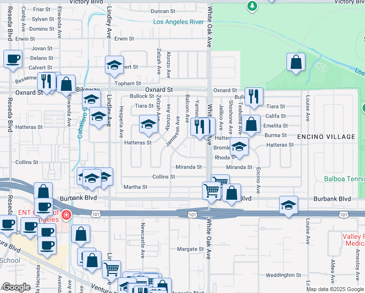 map of restaurants, bars, coffee shops, grocery stores, and more near 17812 Bromley Court in Los Angeles