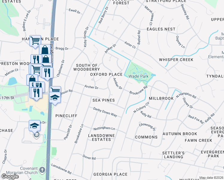 map of restaurants, bars, coffee shops, grocery stores, and more near 3205 Wickford Road in Wilmington