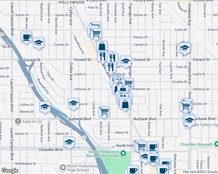 map of restaurants, bars, coffee shops, grocery stores, and more near in Los Angeles
