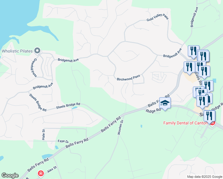 map of restaurants, bars, coffee shops, grocery stores, and more near 612 Redwood Lane in Canton
