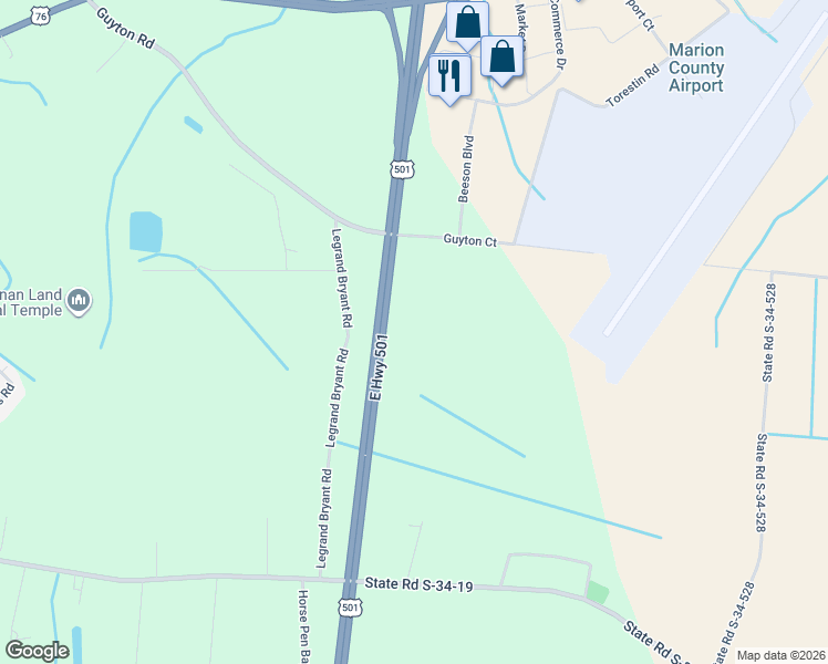 map of restaurants, bars, coffee shops, grocery stores, and more near 2635 Lee Grant Loop in Mullins