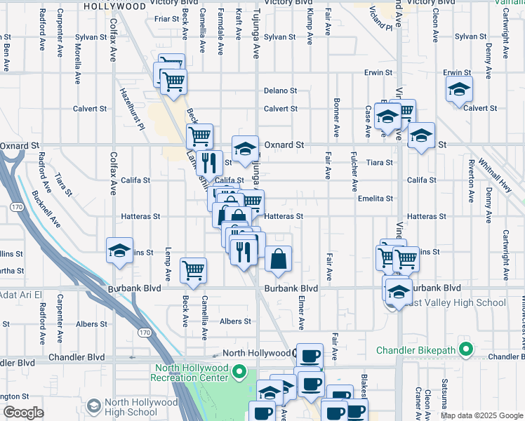 map of restaurants, bars, coffee shops, grocery stores, and more near in Los Angeles