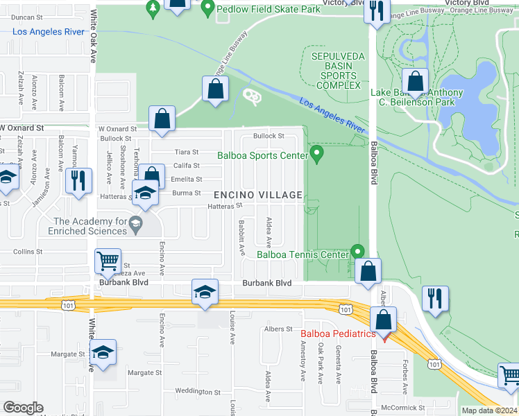 map of restaurants, bars, coffee shops, grocery stores, and more near 5768 Graves Avenue in Los Angeles