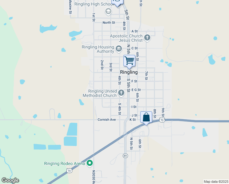 map of restaurants, bars, coffee shops, grocery stores, and more near 219 G Street in Ringling
