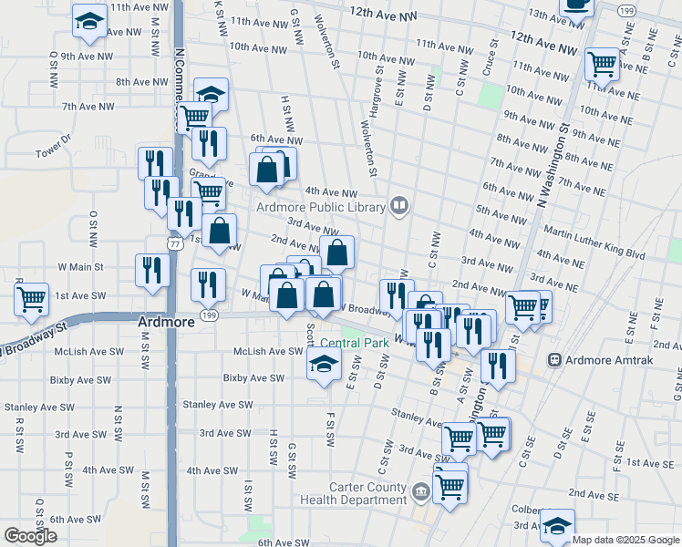 map of restaurants, bars, coffee shops, grocery stores, and more near 609 Palmer Street Northwest in Ardmore