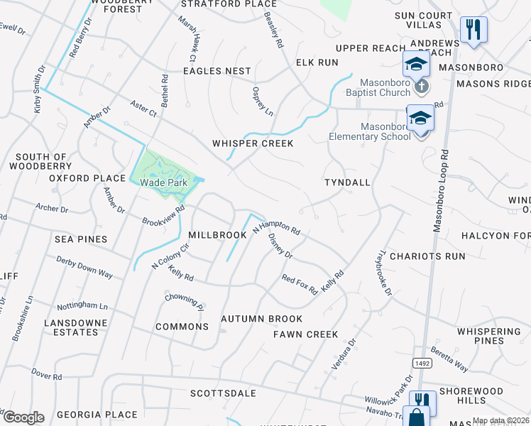 map of restaurants, bars, coffee shops, grocery stores, and more near 306 Disney Drive in Wilmington