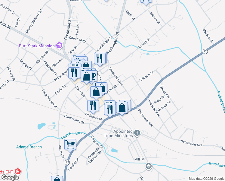 map of restaurants, bars, coffee shops, grocery stores, and more near 600-698 Poplar St in Abbeville