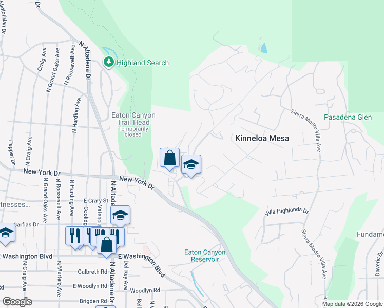 map of restaurants, bars, coffee shops, grocery stores, and more near 1805 Kinneloa Canyon Road in Pasadena