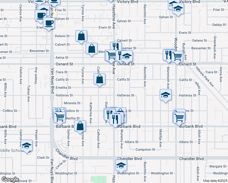 map of restaurants, bars, coffee shops, grocery stores, and more near in Los Angeles