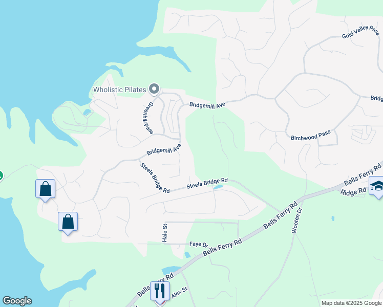 map of restaurants, bars, coffee shops, grocery stores, and more near 552 Steels Bridge Road in Canton