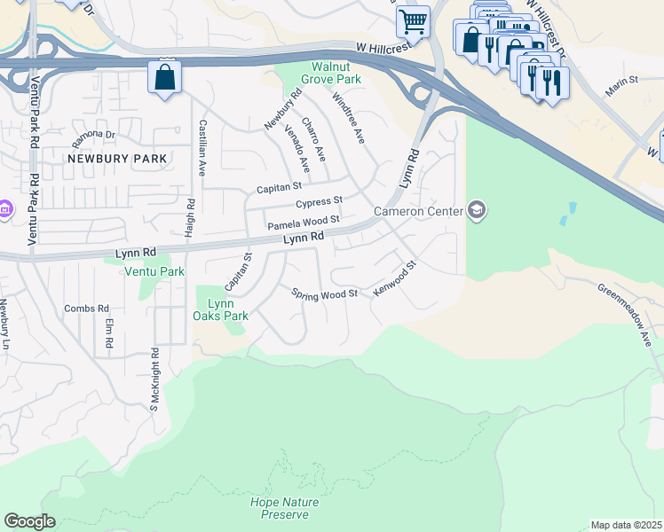 map of restaurants, bars, coffee shops, grocery stores, and more near 722 Blue Oak Avenue in Thousand Oaks