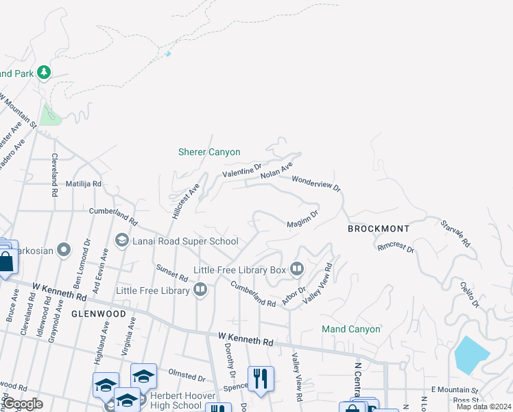 map of restaurants, bars, coffee shops, grocery stores, and more near 510 Nolan Avenue in Glendale