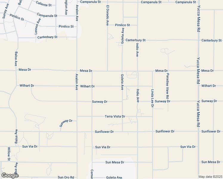 map of restaurants, bars, coffee shops, grocery stores, and more near 58728 Wilhart Drive in Yucca Valley