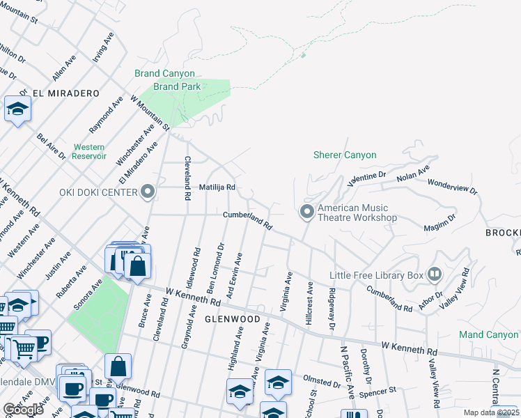 map of restaurants, bars, coffee shops, grocery stores, and more near 824 West Mountain Street in Glendale
