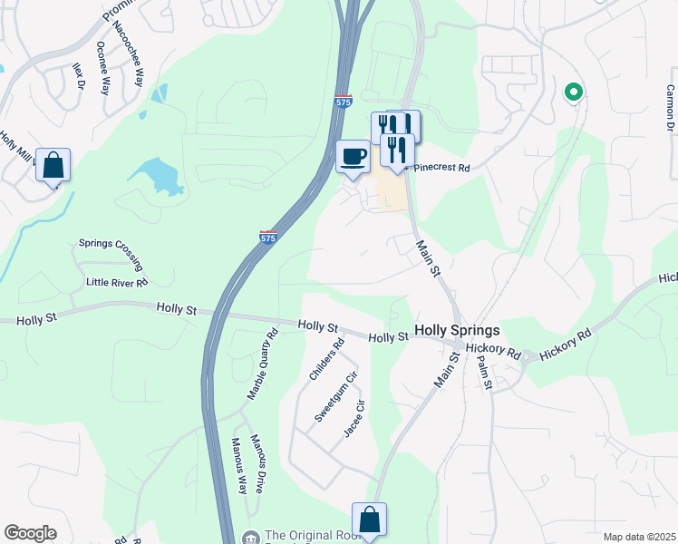 map of restaurants, bars, coffee shops, grocery stores, and more near 155 West Mountain Oak Street in Canton