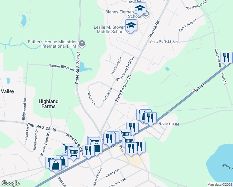 map of restaurants, bars, coffee shops, grocery stores, and more near 3 Nature Lane in Elgin