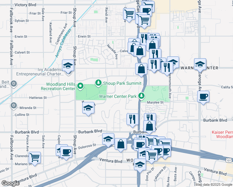 map of restaurants, bars, coffee shops, grocery stores, and more near 5826 Nevada Avenue in Los Angeles