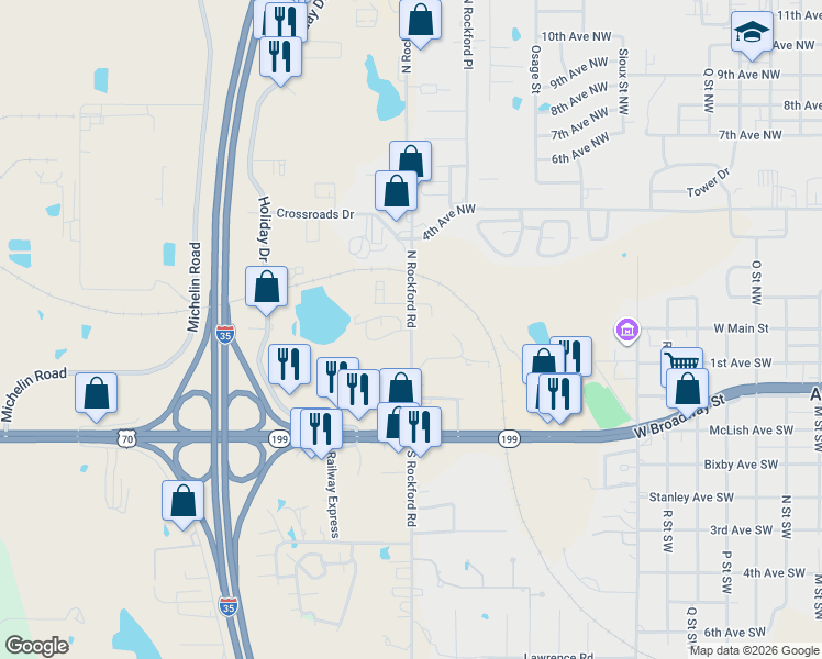map of restaurants, bars, coffee shops, grocery stores, and more near 25 South Rockford Road in Ardmore