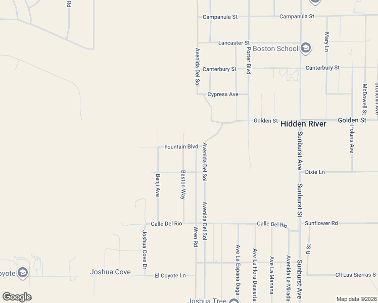 map of restaurants, bars, coffee shops, grocery stores, and more near 61659 Fountain Boulevard in Joshua Tree