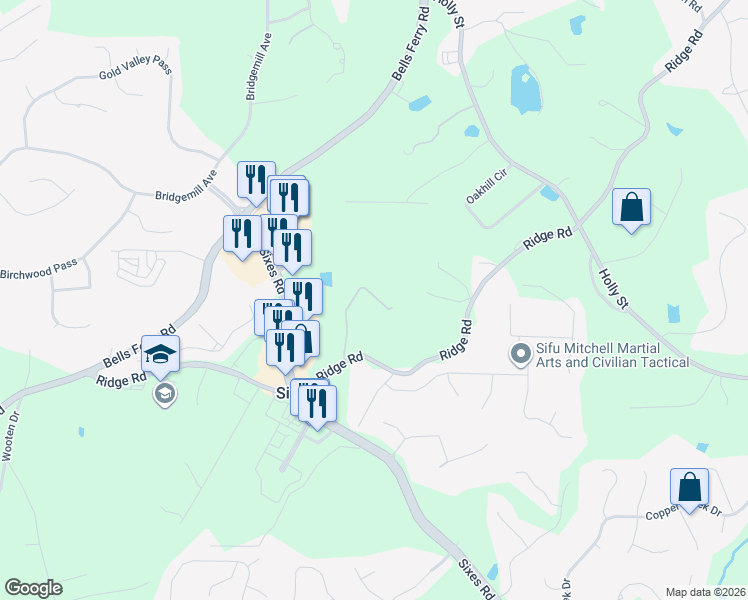 map of restaurants, bars, coffee shops, grocery stores, and more near 305 Ridge Road in Canton