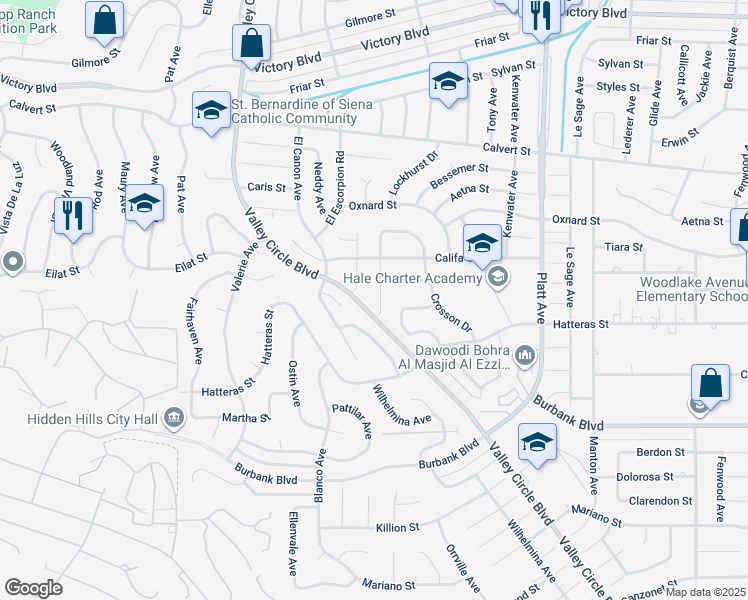 map of restaurants, bars, coffee shops, grocery stores, and more near 5817 Lockhurst Drive in Los Angeles