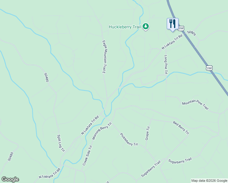 map of restaurants, bars, coffee shops, grocery stores, and more near 69 Eagle Mountain Trail East in Broken Bow