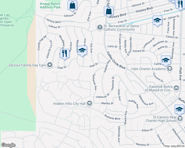 map of restaurants, bars, coffee shops, grocery stores, and more near 5801 Fairhaven Avenue in Los Angeles