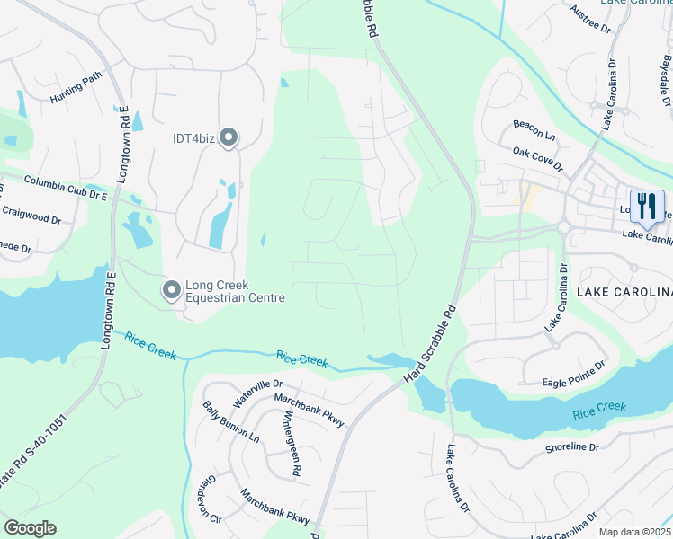 map of restaurants, bars, coffee shops, grocery stores, and more near 242 Sandfarm Trail in Blythewood