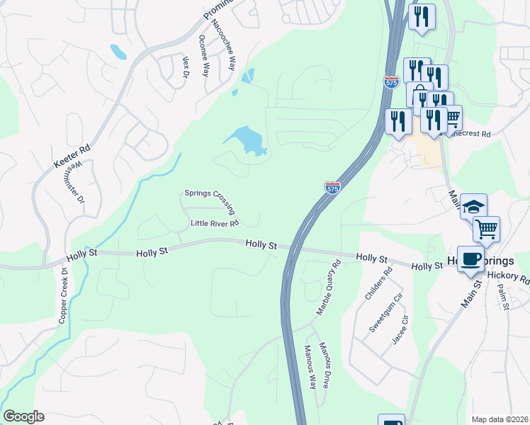 map of restaurants, bars, coffee shops, grocery stores, and more near 312 Springs Crossing in Canton