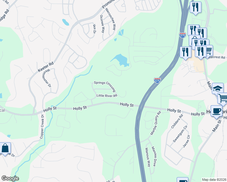 map of restaurants, bars, coffee shops, grocery stores, and more near 280 Springs Crossing in Canton