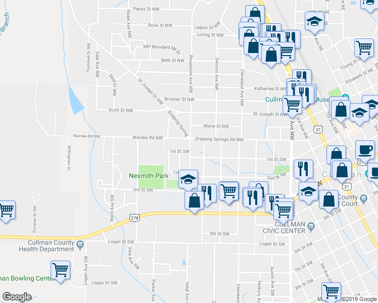 map of restaurants, bars, coffee shops, grocery stores, and more near 1509 1st Street Southwest in Cullman