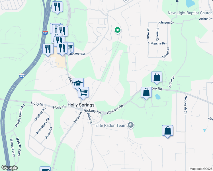 map of restaurants, bars, coffee shops, grocery stores, and more near 214 Cedar Valley Court in Canton