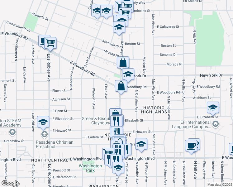 map of restaurants, bars, coffee shops, grocery stores, and more near 1757 North Lake Avenue in Pasadena