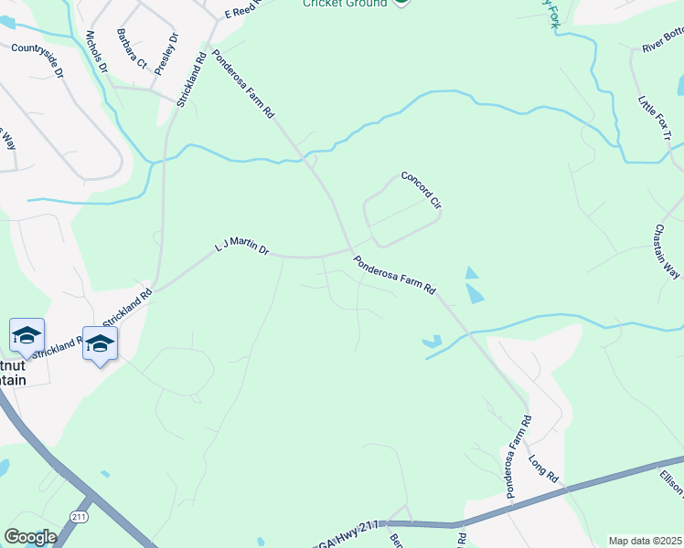 map of restaurants, bars, coffee shops, grocery stores, and more near 5352 Milford Drive in Hall County