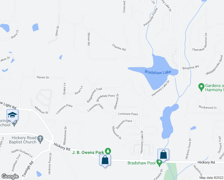 map of restaurants, bars, coffee shops, grocery stores, and more near 305 Ridgewood Trail in Canton