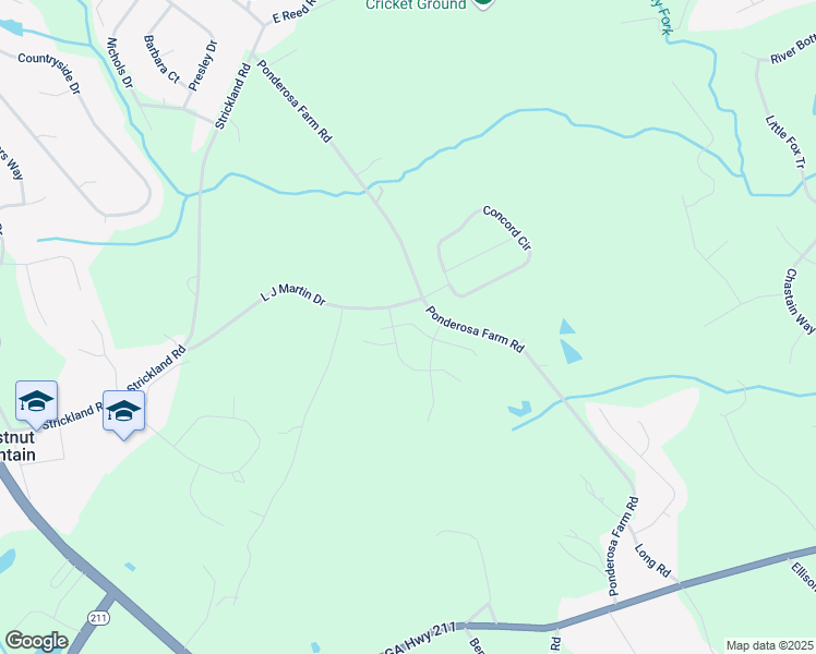 map of restaurants, bars, coffee shops, grocery stores, and more near 5340 Milford Drive in Hall County