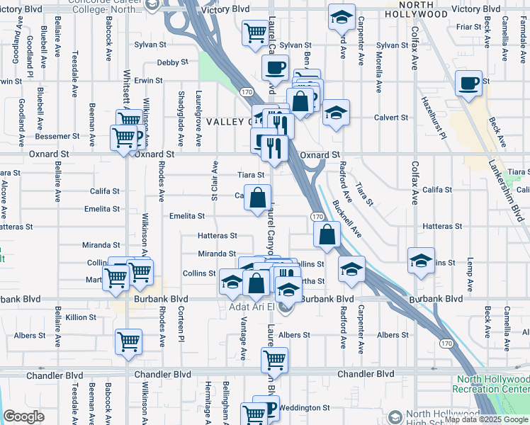 map of restaurants, bars, coffee shops, grocery stores, and more near in Los Angeles