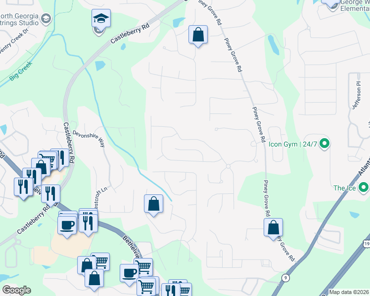 map of restaurants, bars, coffee shops, grocery stores, and more near 5880 Asby Way in Cumming