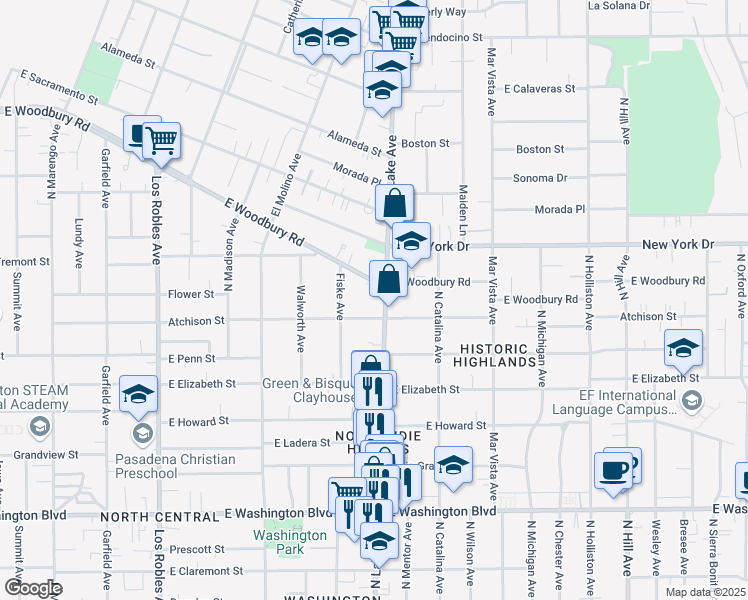 map of restaurants, bars, coffee shops, grocery stores, and more near 1757 North Lake Avenue in Pasadena
