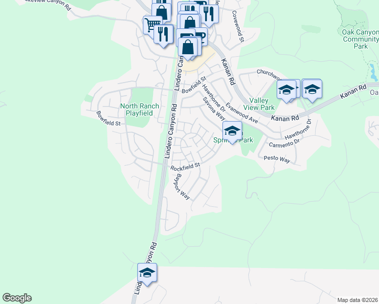 map of restaurants, bars, coffee shops, grocery stores, and more near 4819 La Rosa Drive in Oak Park