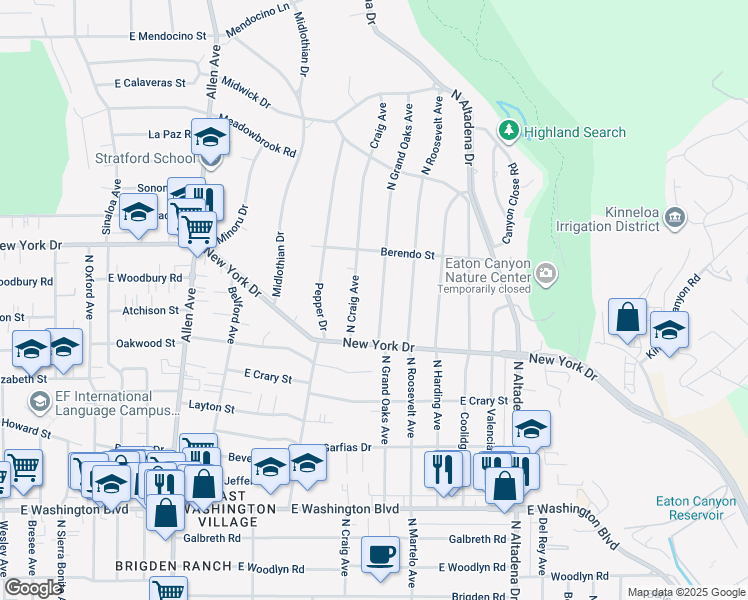 map of restaurants, bars, coffee shops, grocery stores, and more near 1742 North Grand Oaks Avenue in Pasadena