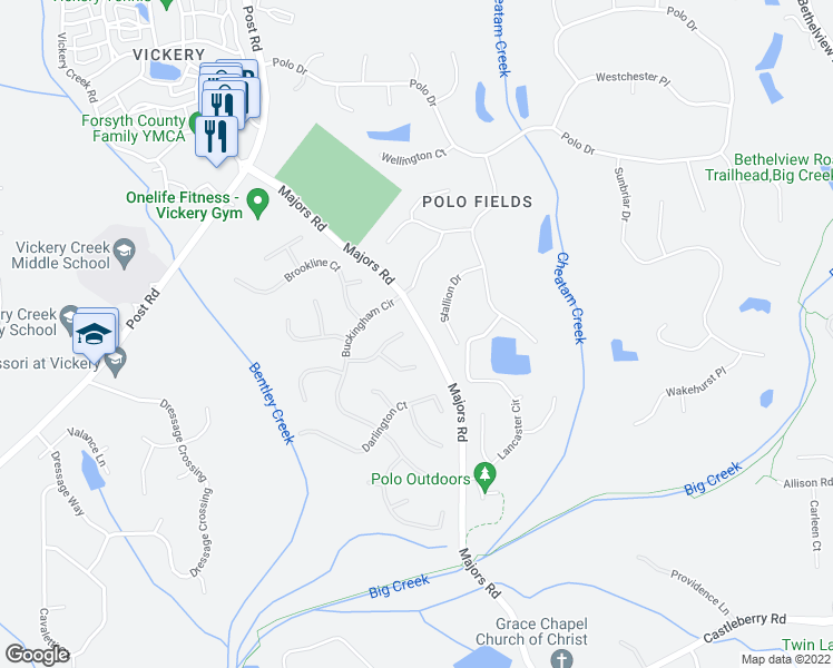 map of restaurants, bars, coffee shops, grocery stores, and more near 6650 Bradford Pl in Cumming