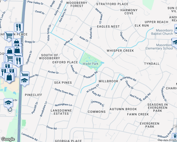 map of restaurants, bars, coffee shops, grocery stores, and more near 226 Brookview Road in Wilmington