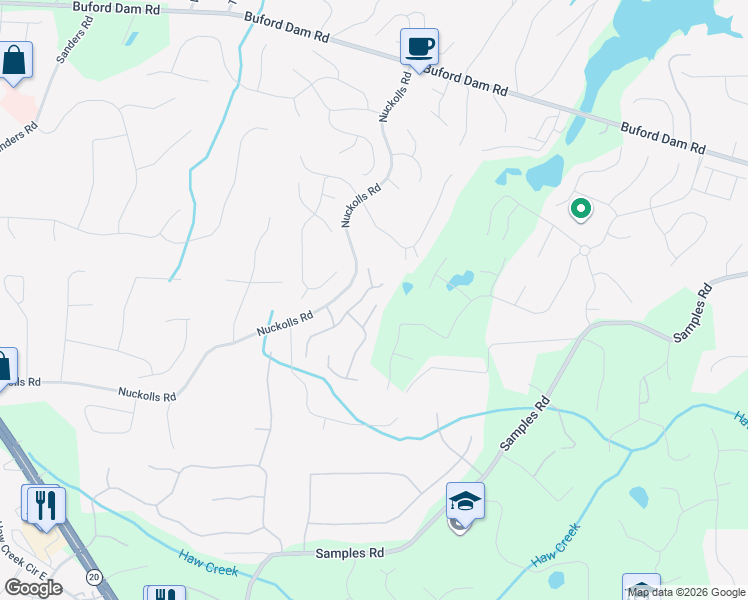 map of restaurants, bars, coffee shops, grocery stores, and more near 3118 Habersham Hills Road in Cumming