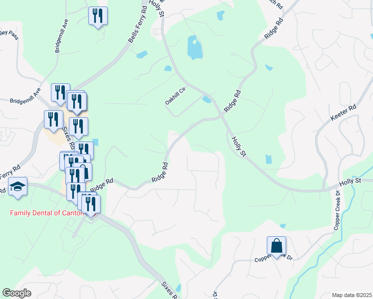 map of restaurants, bars, coffee shops, grocery stores, and more near 423 Eagle Ridge Trail in Canton