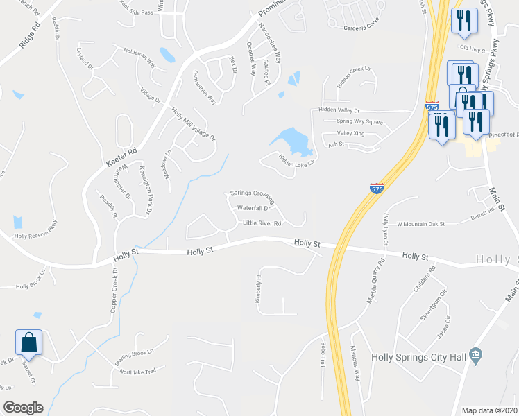 map of restaurants, bars, coffee shops, grocery stores, and more near 519 Waterfall Drive in Canton