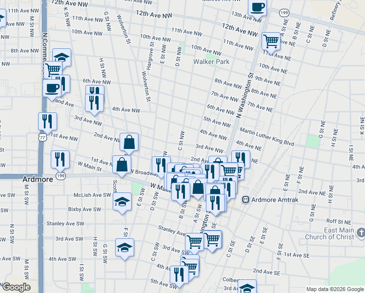 map of restaurants, bars, coffee shops, grocery stores, and more near 221 2nd Avenue Northwest in Ardmore